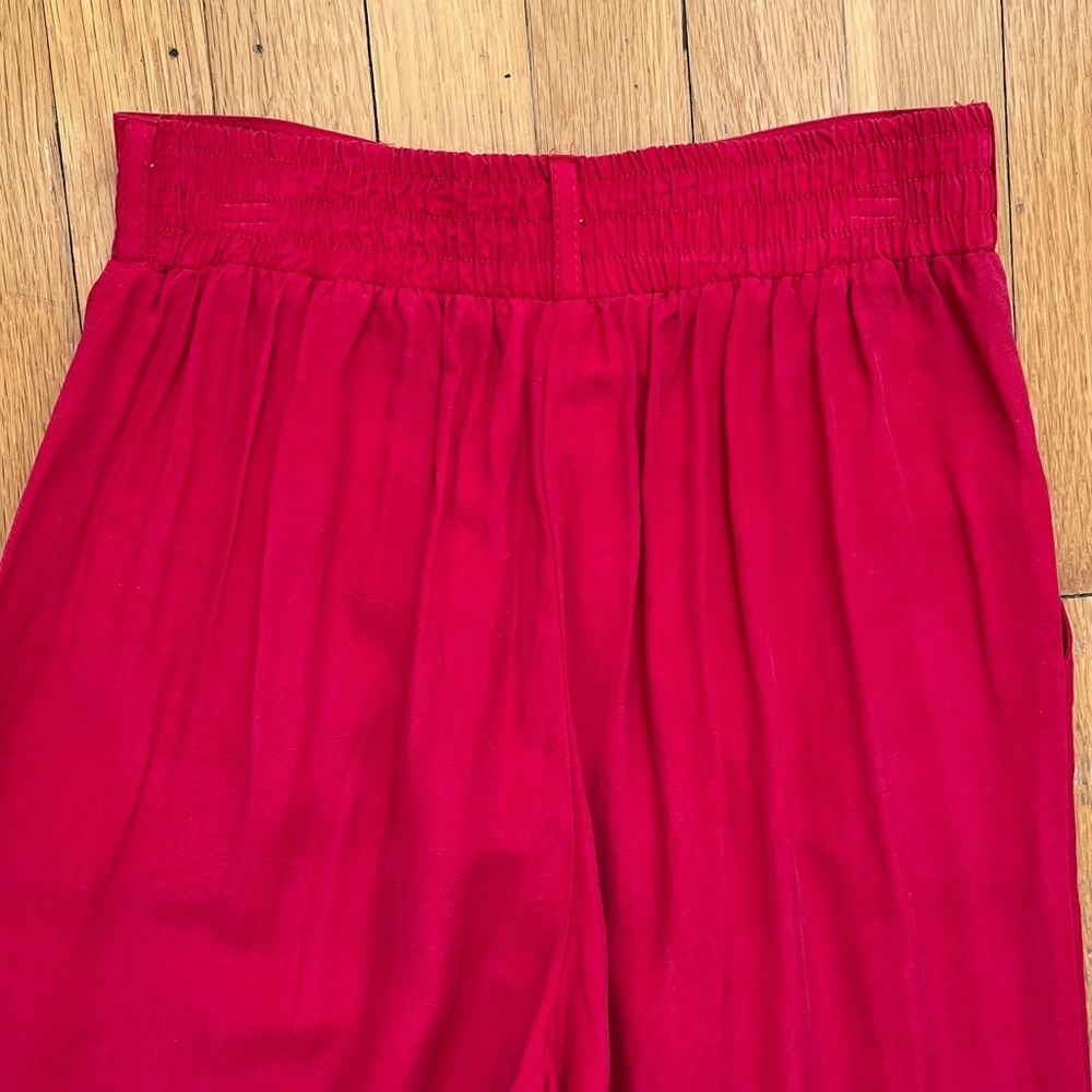 Vintage Late 80s / Early 90s Red Rayon Pleated High Rise Flowy Soft Pants Petite - Picture 12 of 12